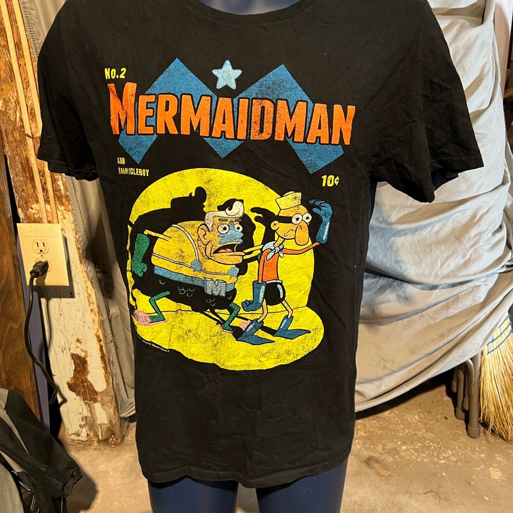 SpongeBob SquarePants Mermaid Man Barnacle Boy Graphic T Shirt Men’s Large Black